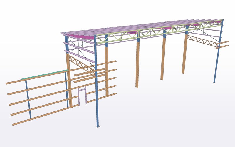 Tekla model of a steel awning frame