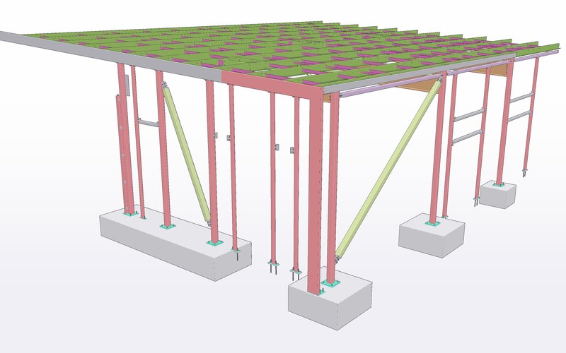 Tekla model of a braced commercial structural steel frame
